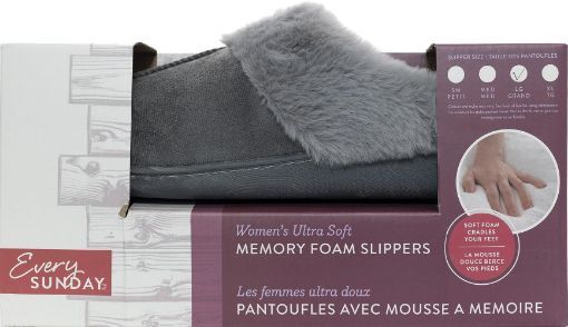 Picture of EVERY SUNDAY SLIPPERS WOMENS - MEMORY FOAM - FUR TRIM - GREY